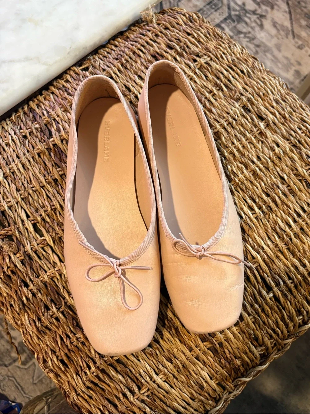 Everlane Pale Pink The Day Ballet Flats  Nappa Leather Square Toe 7.5 Blush